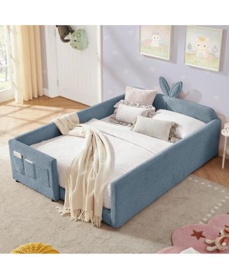 Boucle Rabbit Ear Platform Bed with Safety Rail