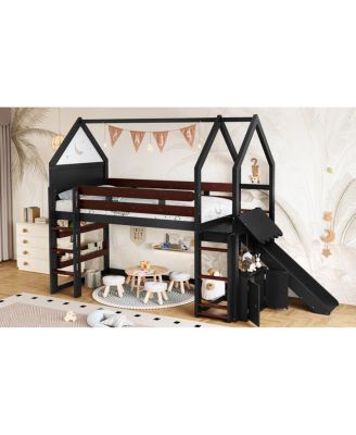 Twin Loft Bed with Bookshelf, Slide, and Safety Rails