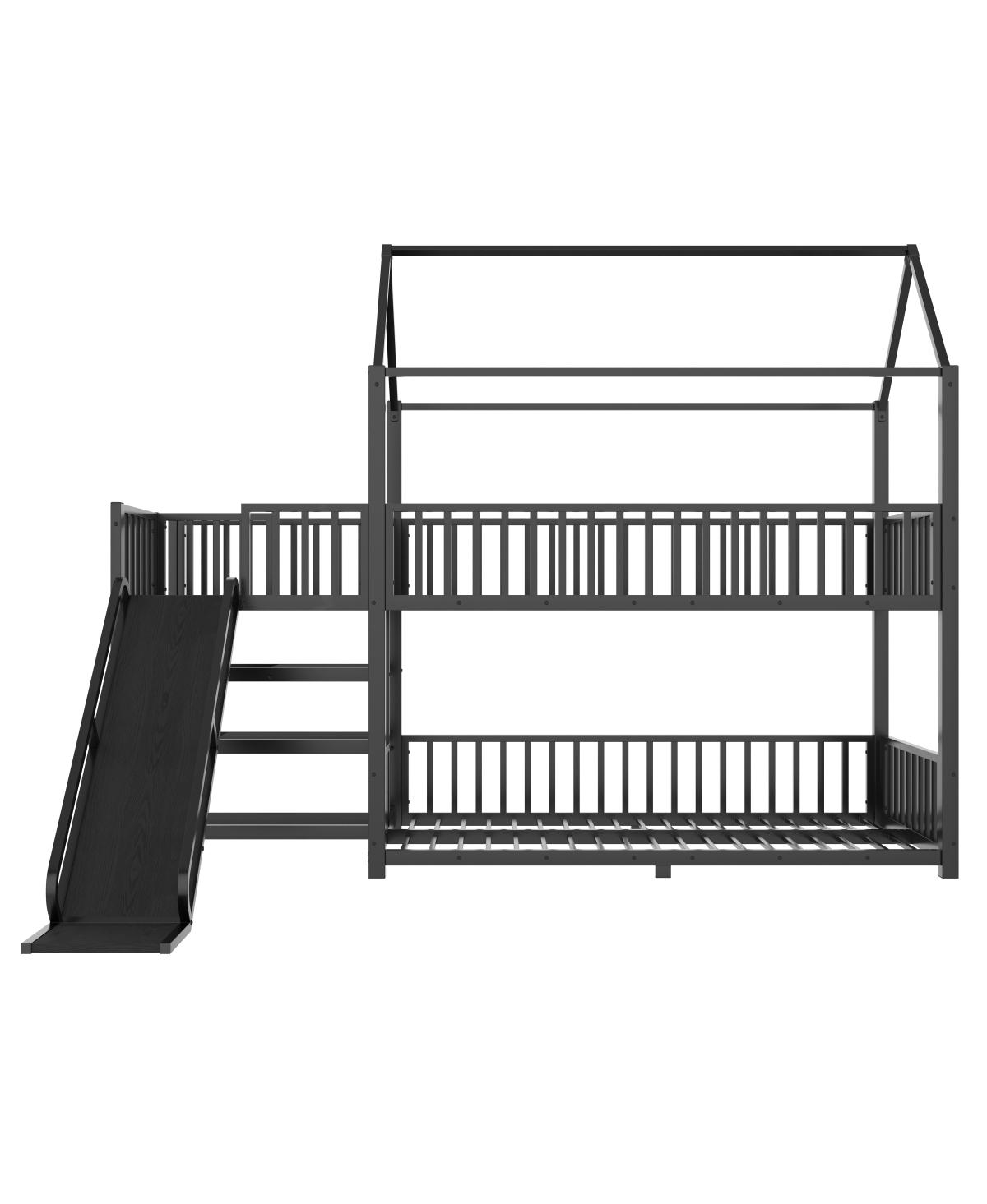 Streamdale Furniture Twin metal House Bunk Bed with Storage Stairs, Slide, Safety Rails