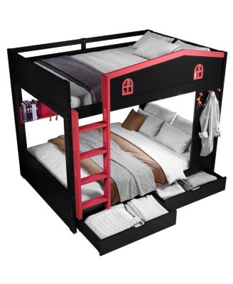 Queen Bunk Bed with Storage, Solid Wood