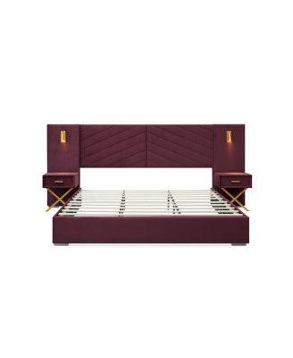 King Size Velvet Bed Frame with Tufted Wingback Headboard