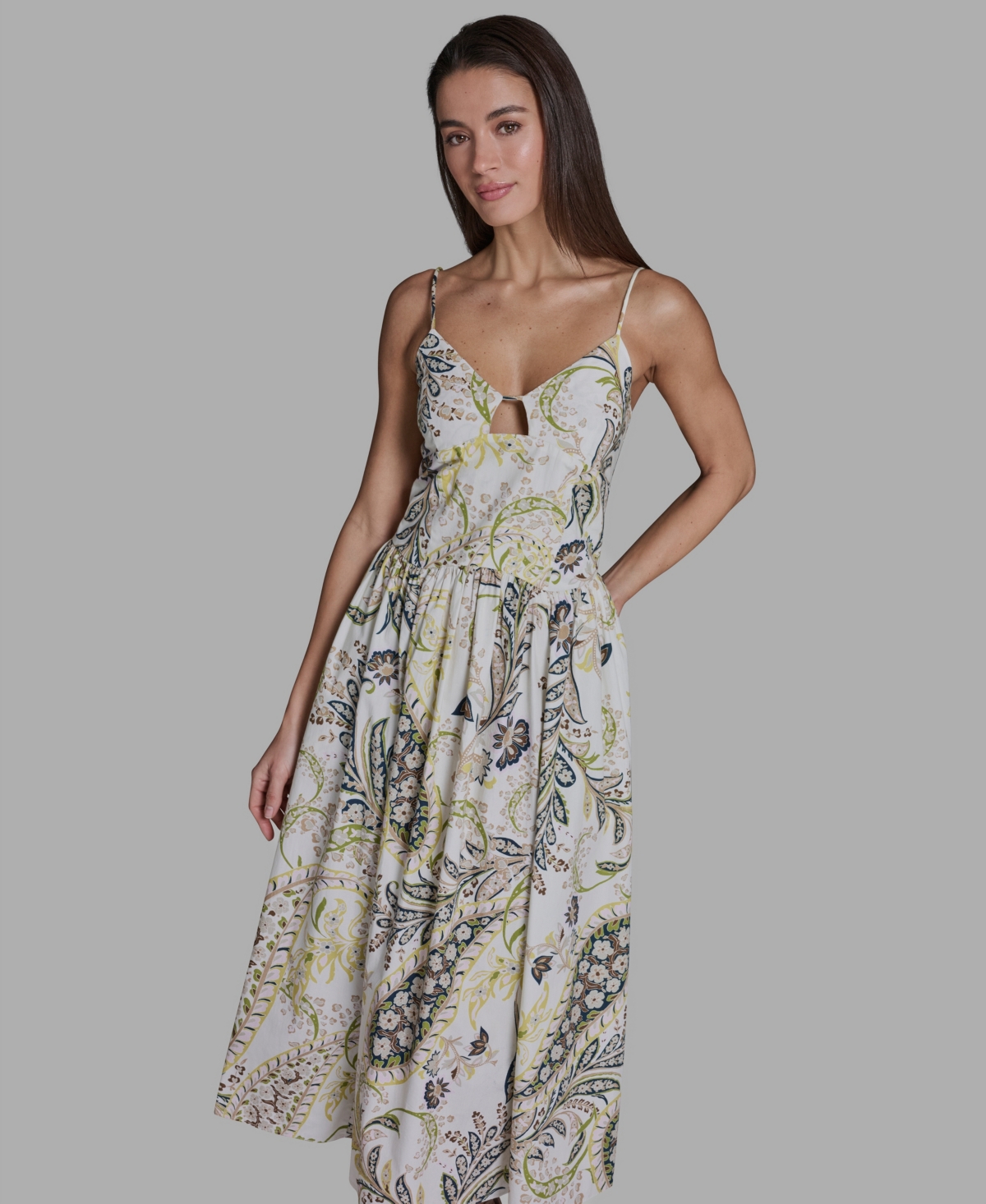 Bcbg Women's Paisley Spaghetti Strap Midi Dress