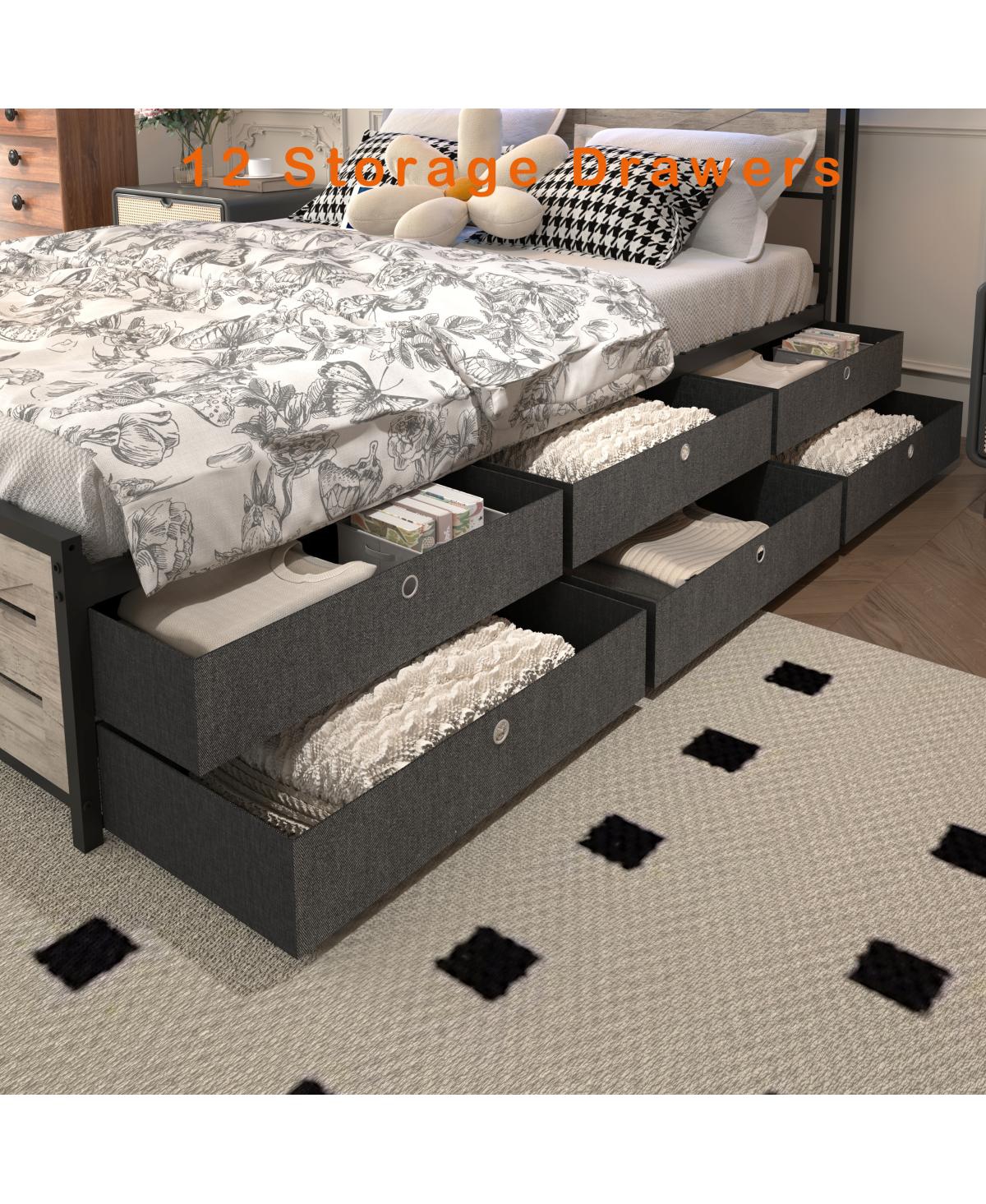 Streamdale Queen-size bed frame with storage headboard, 12 drawers, Led lights