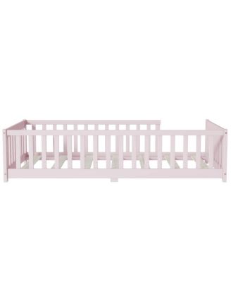 Streamdale Twin Size Floor Bed with Fence, Pink