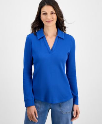 Women's Waffle-Knit Collared Top