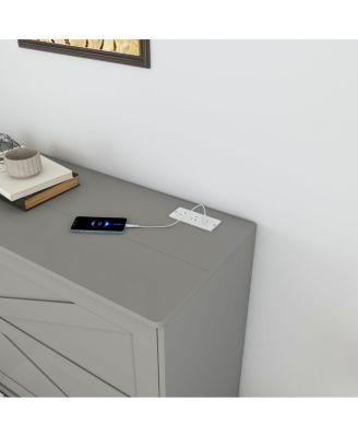 57" Murphy Bed with Storage, Charging Cabinet, Foldable Panels, Swivel Wheels, Gray