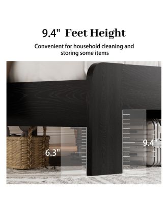  Wood Platform Bed Frame with Storage, LED Headboard, USB, No Box Spring