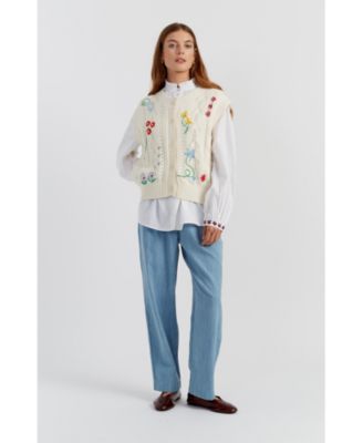 Women's Cotton Hand Embroidered Floral Tank