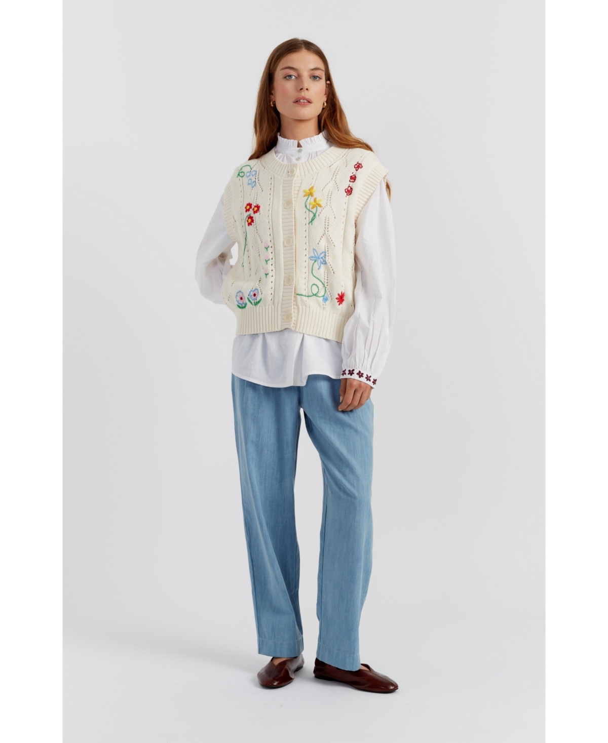 Chinti & Parker Women's Cotton Hand Embroidered Floral Tank