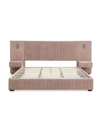 Streamdale Queen Size Chenille Upholstered Bed Frame with Pleated Design - Pink