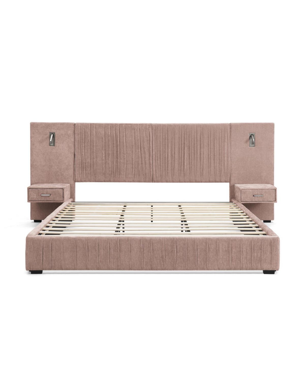 Streamdale Furniture Streamdale Queen Size Chenille Upholstered Bed Frame with Pleated Design - Pink