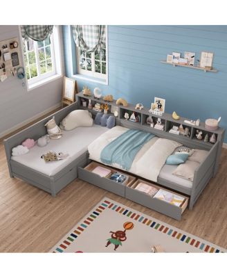 Twin L-Shape Day Bed with Storage Drawers