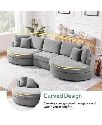 3-seater 129" Curved Upholstered Sofa Couch, Dark Gray