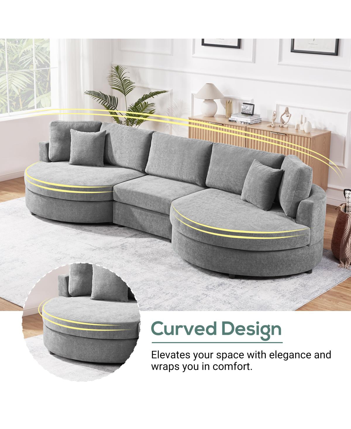Streamdale furniture 3-seater 129" Curved Upholstered Sofa Couch, Dark Gray