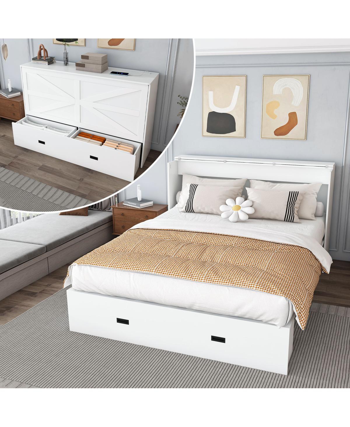 Streamdale Furniture Murphy Bed with Storage, Charging Cabinet, Foldable Panels, Swivel Wheels