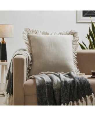 Pure Linen Sheer Fringe Throw Pillow Covers, 22"x 22", Set of 2
