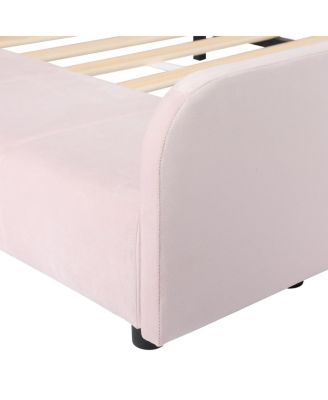Upholstered Grounded Bed with Bedside Desk & Stool
