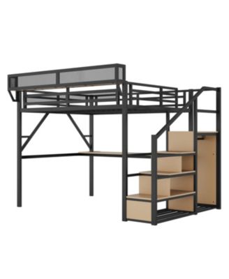 Queen Loft Bed with Desk, Stairs & Light
