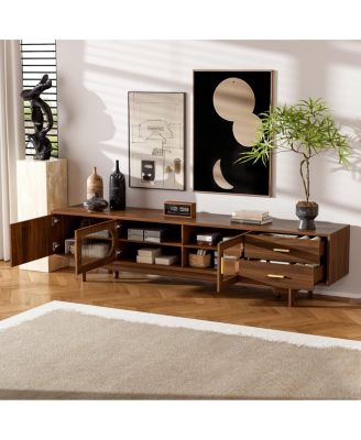 78" TV Stand for TVs Up to 85", Modern Cabinet w/Fluted Glass Doors & 2 Drawers