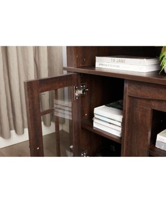 Contemporary Media Stand with 18" Fireplace Insert, Brown, 60"W