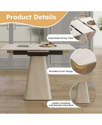  Retractable Rock Slab Folding Dining Table, Modern Square Expandable Table
