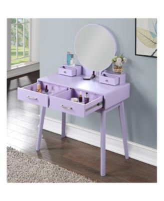 Liannon Contemporary Wood Vanity and Stool Set, Purple