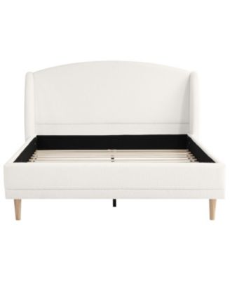  Queen Upholstered Platform Bed, Boucle Fabric, Wingback Headboard