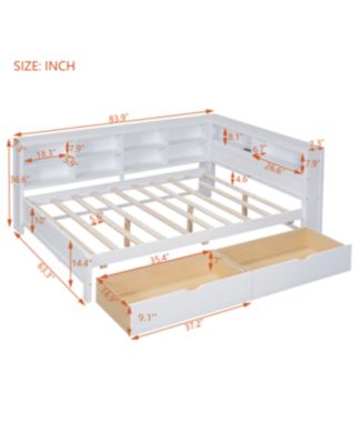 Streamdale Wooden Full Size DayBed with 2 Drawers, USB Ports, White