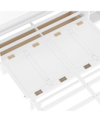Queen size Murphy bed with storage drawers and shelves.