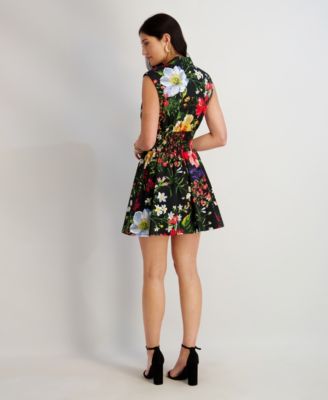 Women's Printed V-Neck Short Dress