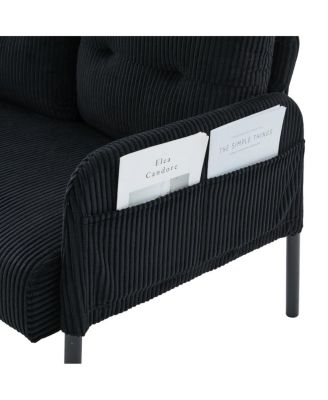 Oversized Corduroy Loveseat Sofa with Metal Legs & Side Pockets