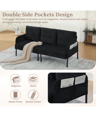Oversized Corduroy Loveseat Sofa with Metal Legs & Side Pockets