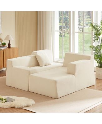  Modern minimalist L-shaped corduroy high back sofa