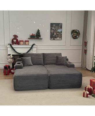 69" Cloud Sectional Couch, L-Shape & R-Shape Chaise, Deep Seat, Gray Plush Fabric