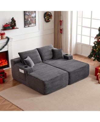 69" Cloud Sectional Couch, L-Shape & R-Shape Chaise, Deep Seat, Gray Plush Fabric