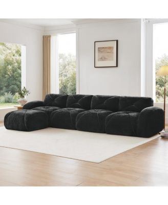  L-shaped Velvet Tufted Sofa with Movable Ottoman