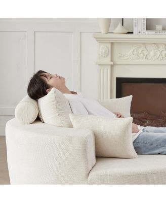  55"L Chenille Foam Single Swivel Chair, Fluffy Modern Sleeper, 360 Degree Swivel