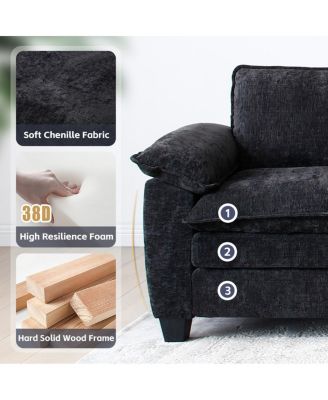  Living Room U Shape Sofa with Two Ottomans - Black Chenille