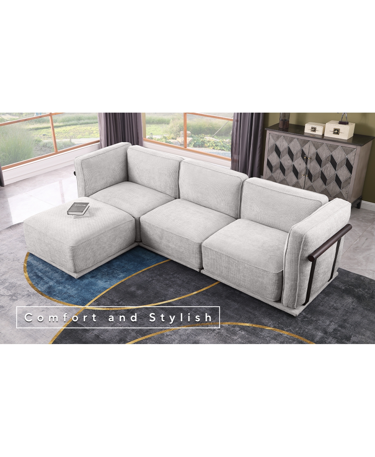 Streamdale Furniture Fashionable modular chenille sofa with iron and wood frame, Light Gray