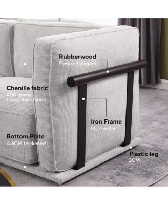 Fashionable modular chenille sofa with iron and wood frame, Light Gray