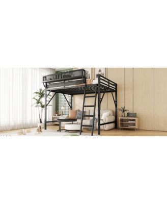 Loft Bed with Ladder and Storage Shelves