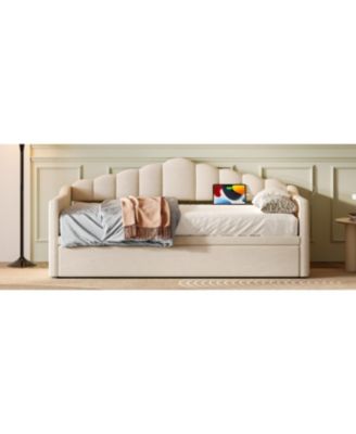 Upholstered Twin Daybed with Pop Up Trundle & USB Charging