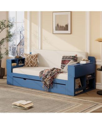Daybed with Removable Desk, Storage Drawers & Hydraulic Side Table