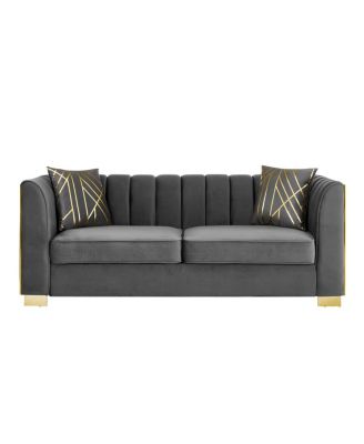 Velvet Button Tufted Sofa Couch with 2 Pillows, 3 Seater Chesterfield Sofa Set