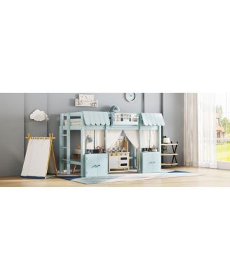 Streamdale Twin Loft Bed with Bookshelf, Curtain, Storage, Playful Design, Blue