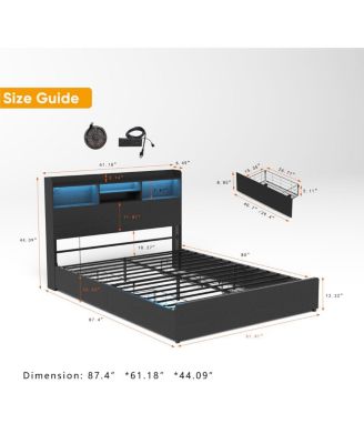 Streamdale Queen Bed Frame with 4 Storage Drawers, Headboard, LED & Charging Station
