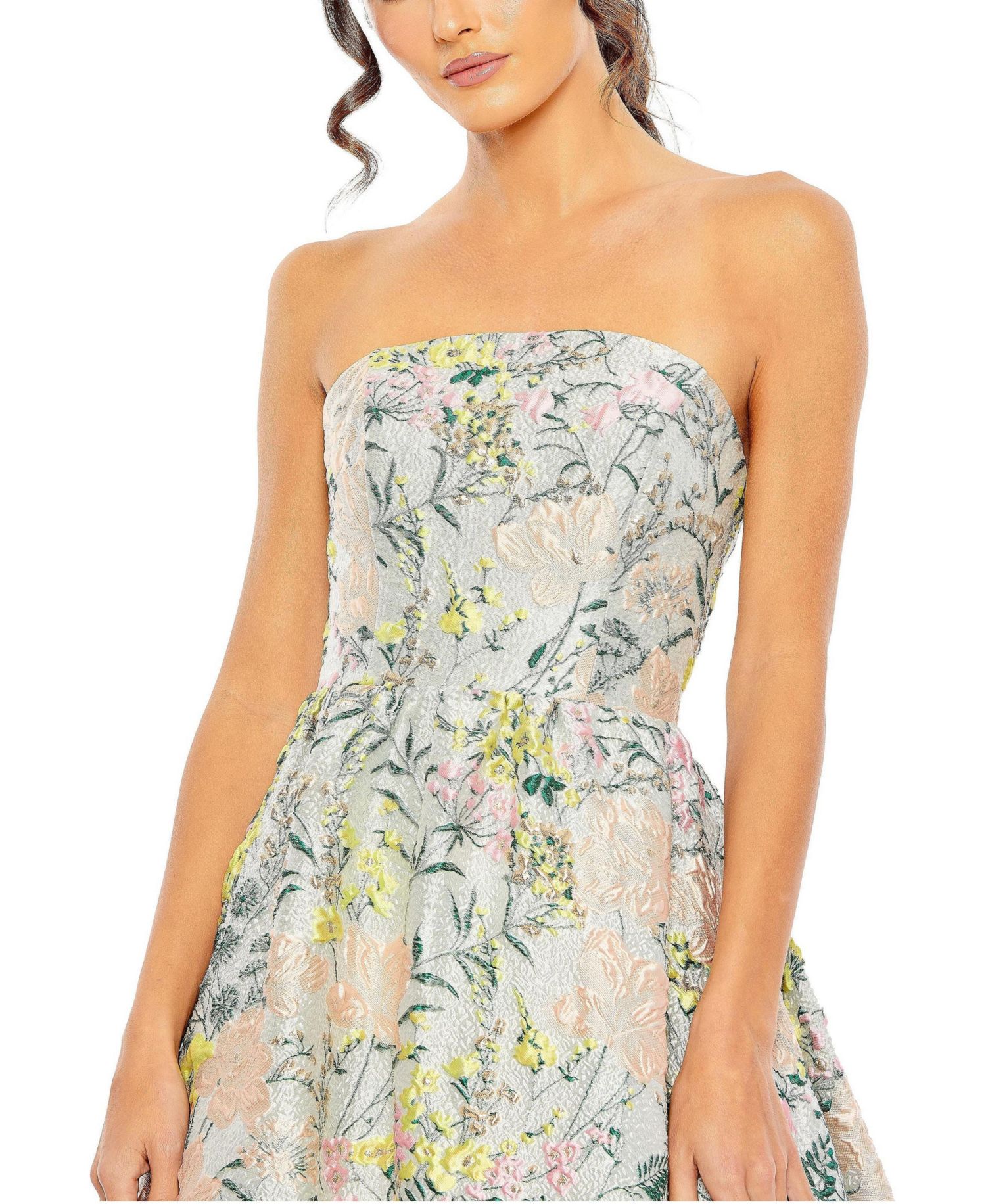 Petite Floral Brocade Strapless A Line Gown