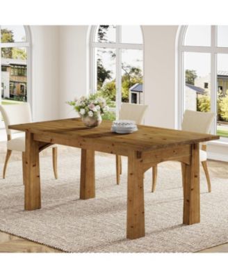 Solid Wood Dining Table for 4-6 People, 63-Inch Farmhouse Kitchen Table with Rich Grain and Texture, Wooden Rectangular Dinner Tables