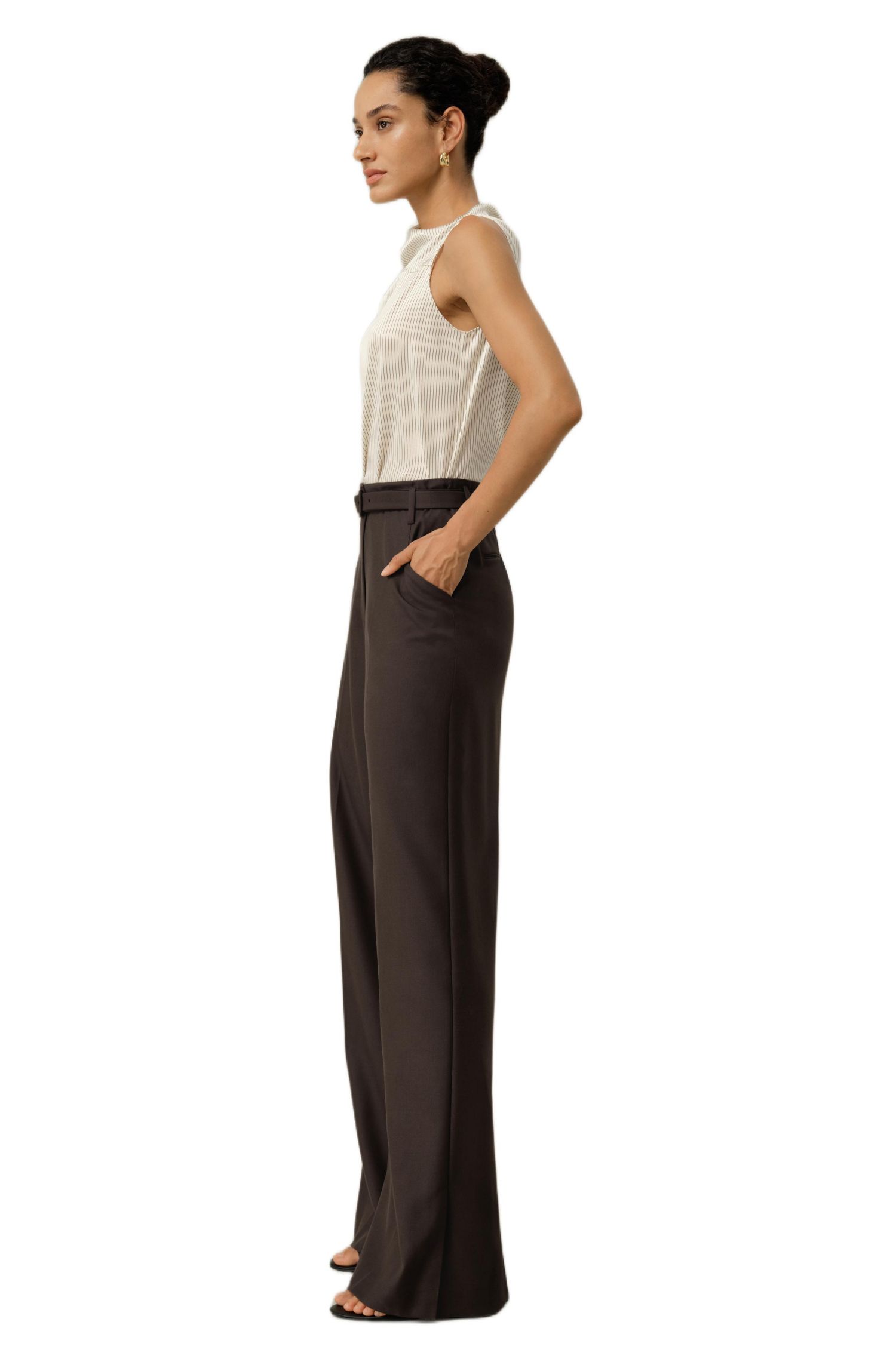 Women's Silk Wool High-Waisted Wide-Leg Pant