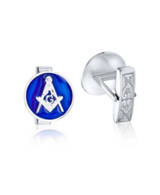 Freemasons Compass Masonic Cufflinks Blue Enamel .925 Sterling Silver
